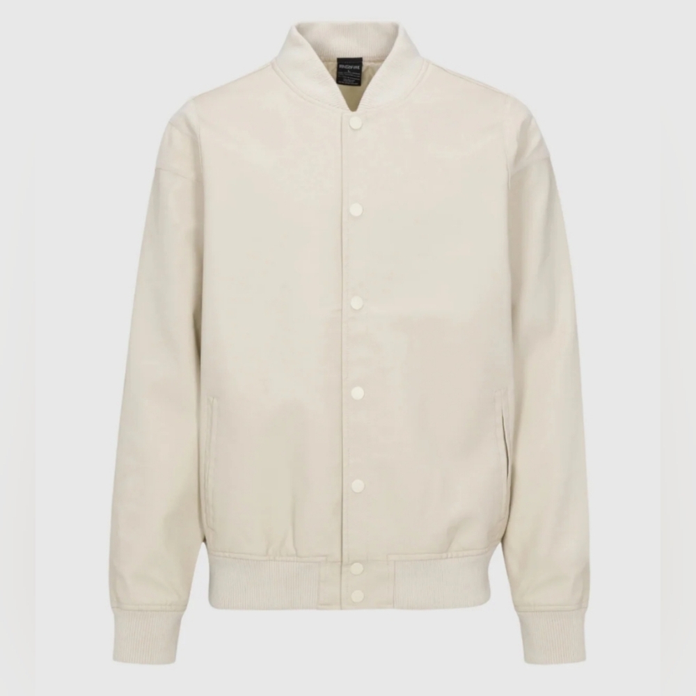 Ring of Fire Ivory Faux Leather Varsity Jacket Medium